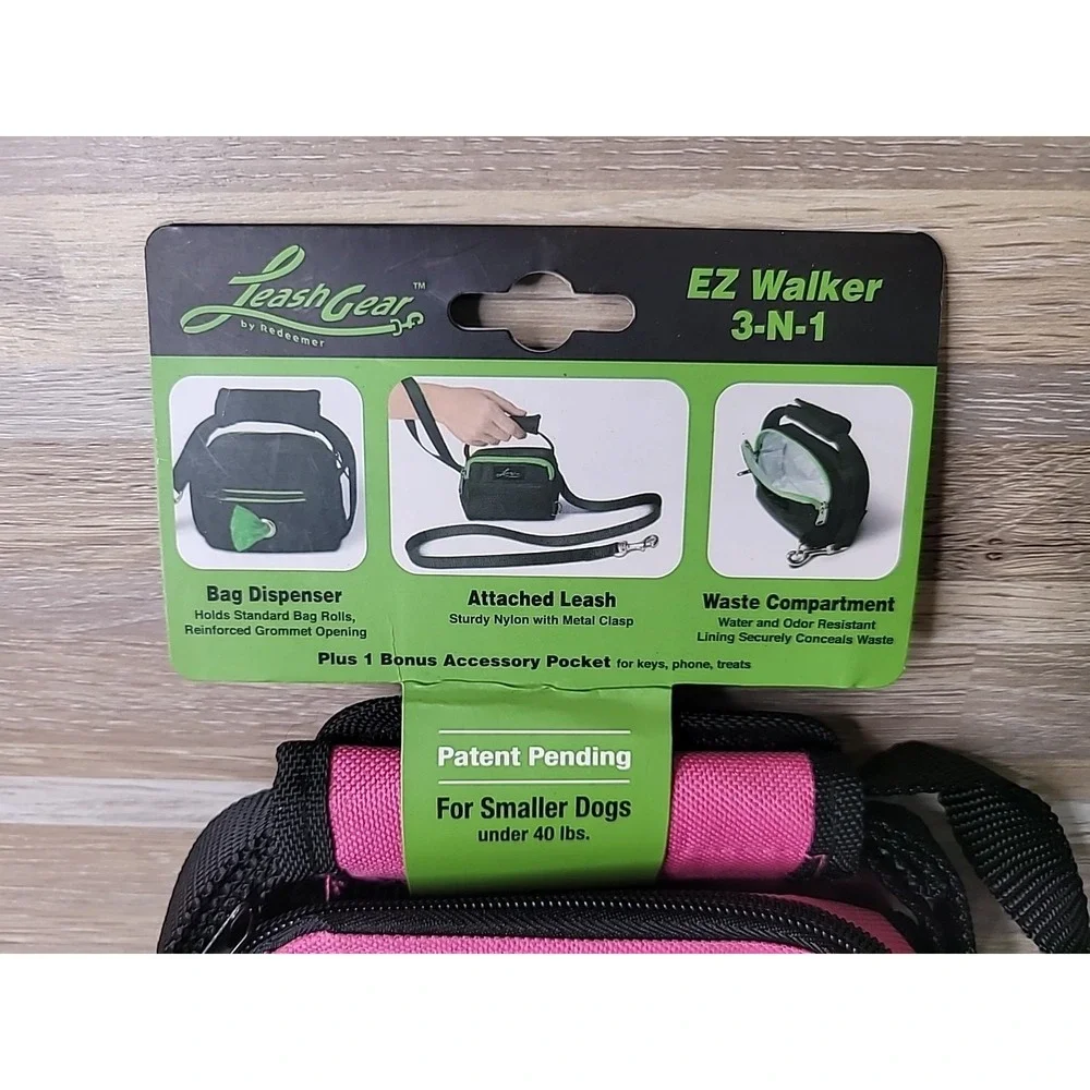 Leash Gear By Redeemer Pink 3-N-1 EZ Walker Leash Pouch Bag Larger Dogs‎ 40lbs+